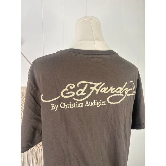 Vintage Ed Hardy Skull & Dagger Shirt Size Large Rhinestone Top - Picture 7 of 9